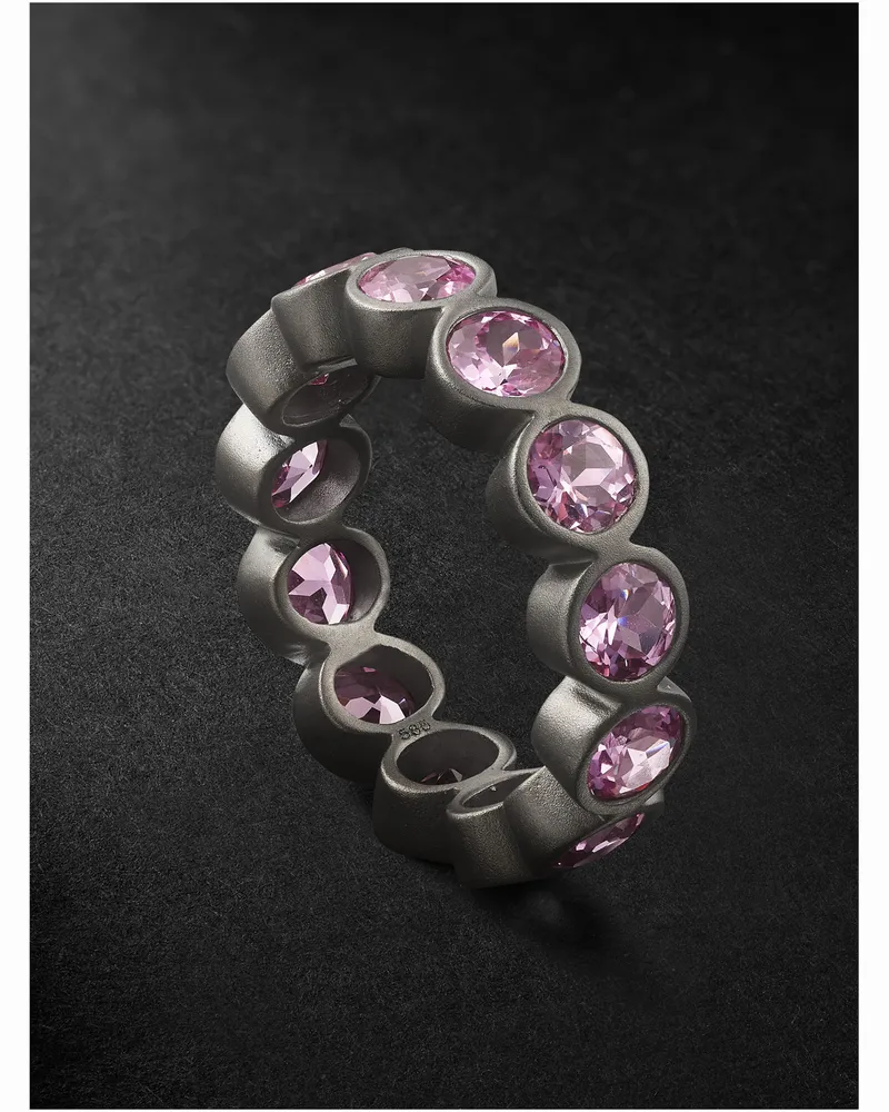 42 Suns Small Memoire-Ring aus geschwärztem 14 Karat Gold mit synthetischen Saphiren Pink