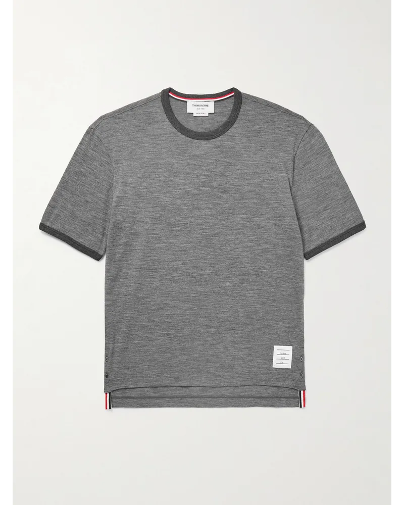 Thom Browne T-Shirt aus Jersey aus einer Wollmischung mit Ripsband und Logoapplikation Grau