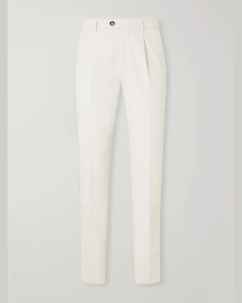 Brunello Cucinelli Straight-Leg Pleated Cotton-Twill Trousers Neutrals
