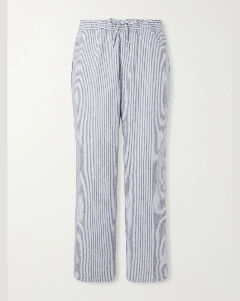 Officine Generale Nilson gerade geschnittene Hose aus einer gestreiften Leinen-Baumwollmischung Blau