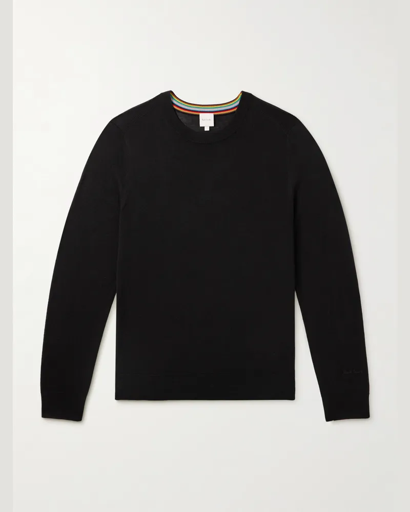 Paul Smith Pullover aus Merinowolle mit Logostickerei Schwarz