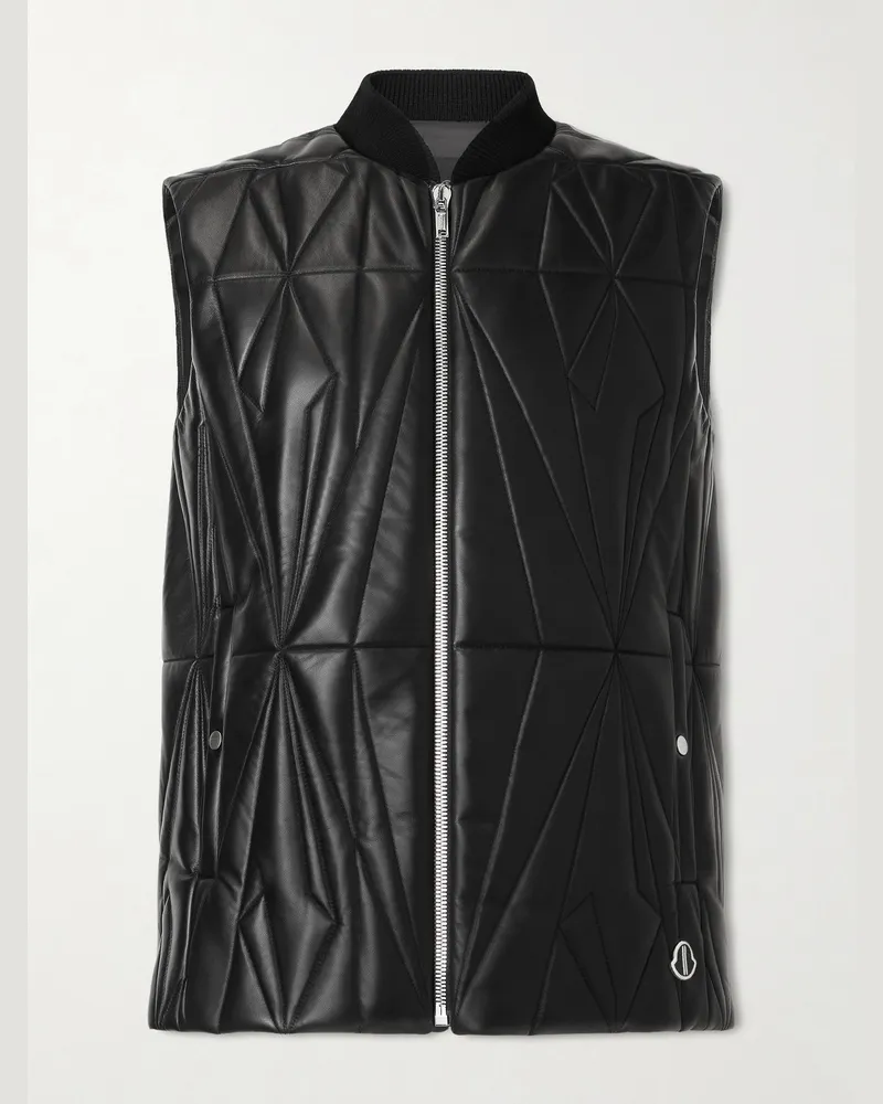 Rick Owens Moncler Logo-Appliquéd Quilted Leather Gilet Black