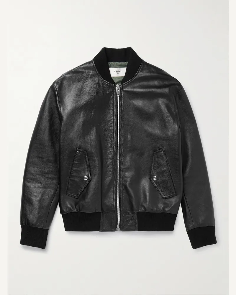 Celine Bomberjacke aus Leder mit Logoprägung Schwarz