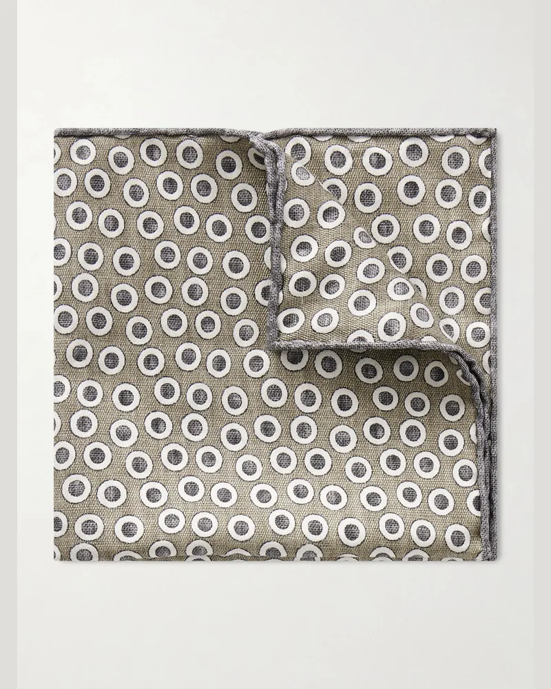 Brunello Cucinelli Polka-Dot Silk Pocket Square Gray