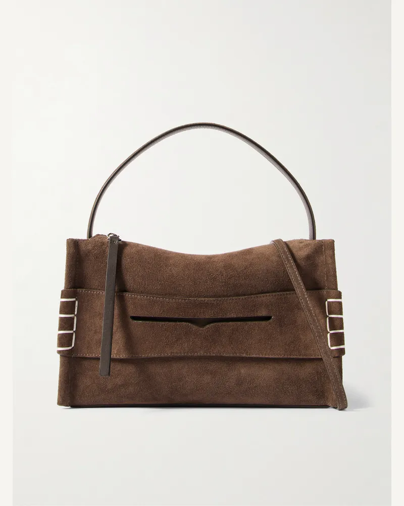 J.W.Anderson Loafer Leather-Trimmed Suede Messenger Bag Brown