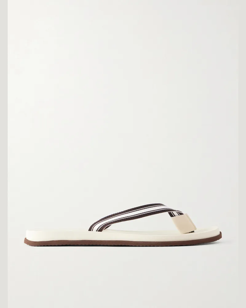 Brunello Cucinelli Striped Grosgrain Flip Flops White