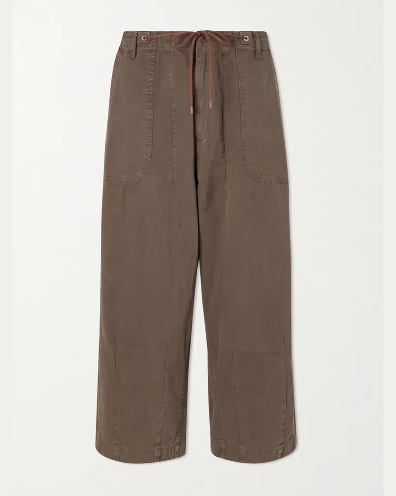 Cherry Los Angeles Herringbone Cotton Drawstring Trousers Brown