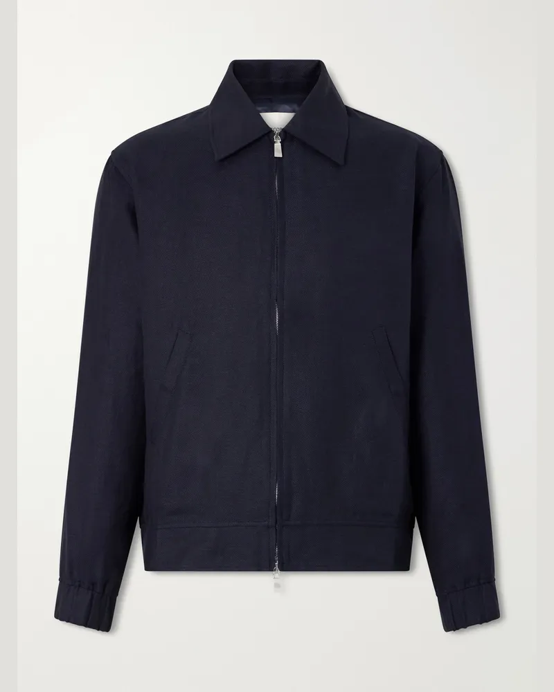 Frescobol Carioca Tomas Cotton and Linen-Blend Blouson Jacket Blue