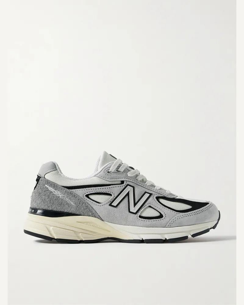 New Balance 990v4 Sneakers aus Veloursleder und Mesh mit Lederbesatz Grau