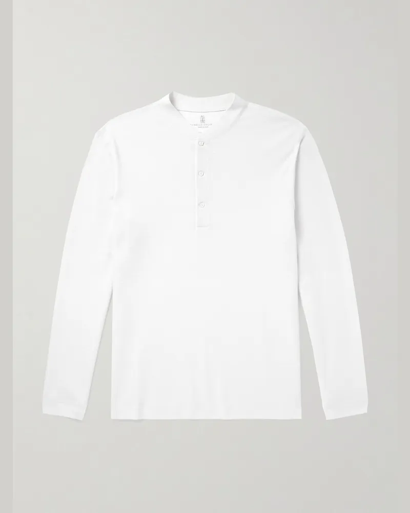 Brunello Cucinelli Henley Shirt aus einer Baumwoll-Seidenmischung Weiß