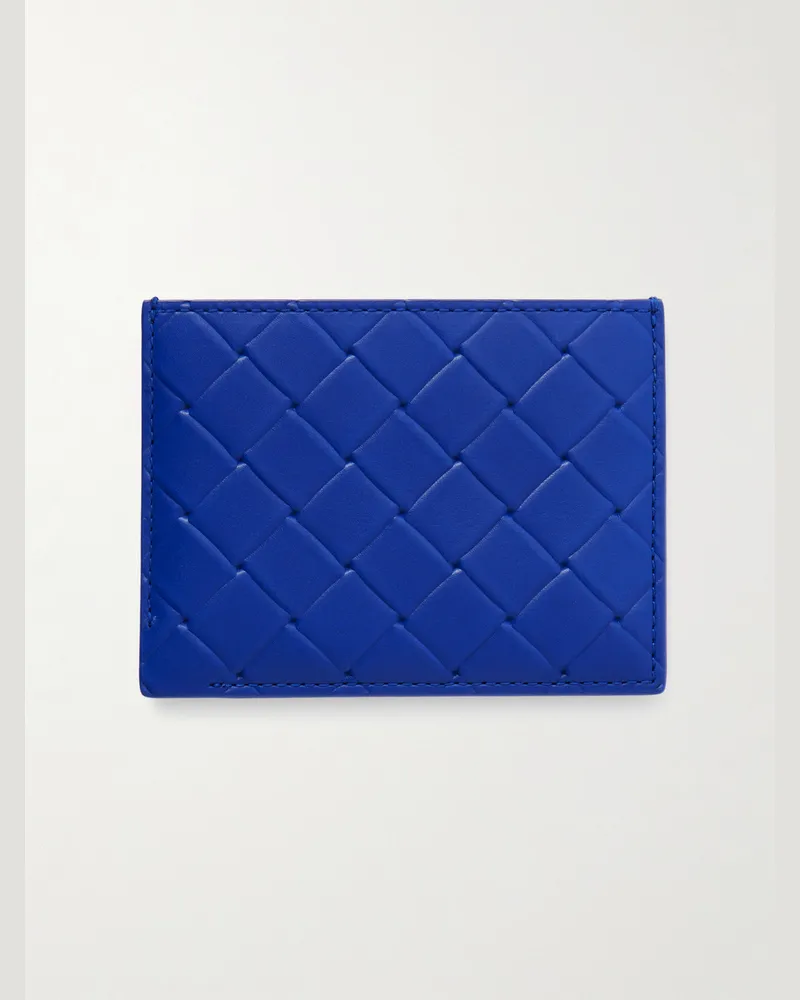 Bottega Veneta Kartenetui aus Intrecciato-Leder Blau