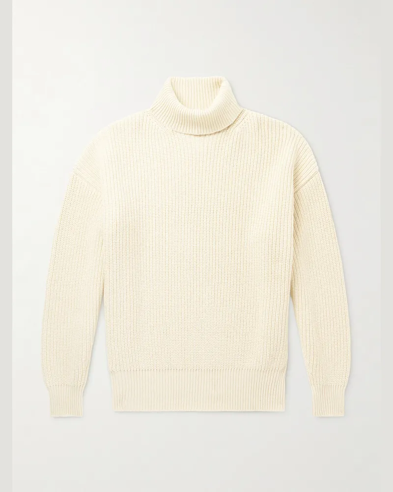 Tom Ford Rollkragenpullover aus einer Baumwoll-Kaschmirmischung in Rippstrick Neutral