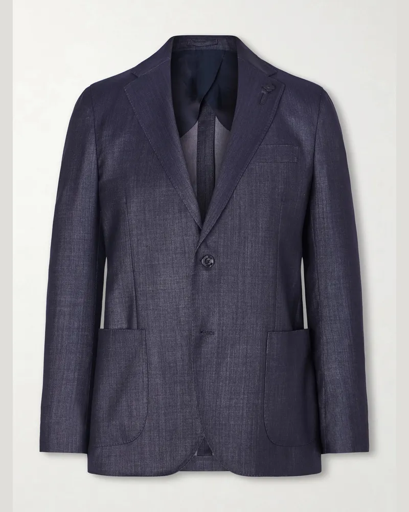 LARDINI Wool-Blend Twill Suit Jacket Blue