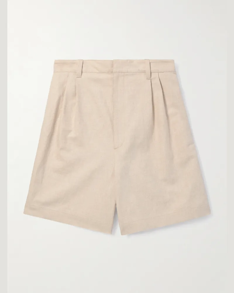 Bottega Veneta Straight-Leg Pleated Linen and Cotton-Blend Twill Shorts Neutrals