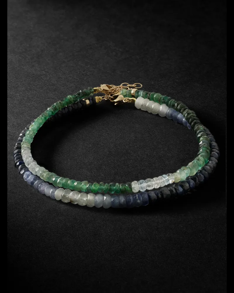 JIA JIA Arizona Ombre Set aus zwei Armbändern mit Details aus 14 Karat Gold, Smaragden und Saphiren Grün