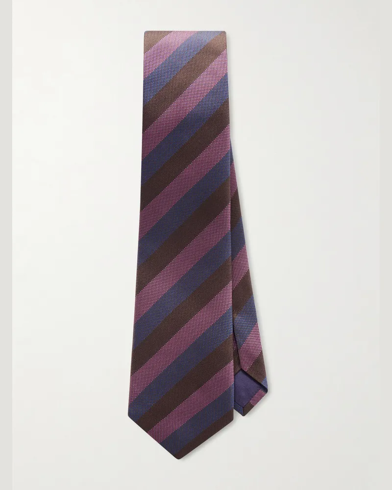 Charvet 8.5cm Striped Silk Tie Brown