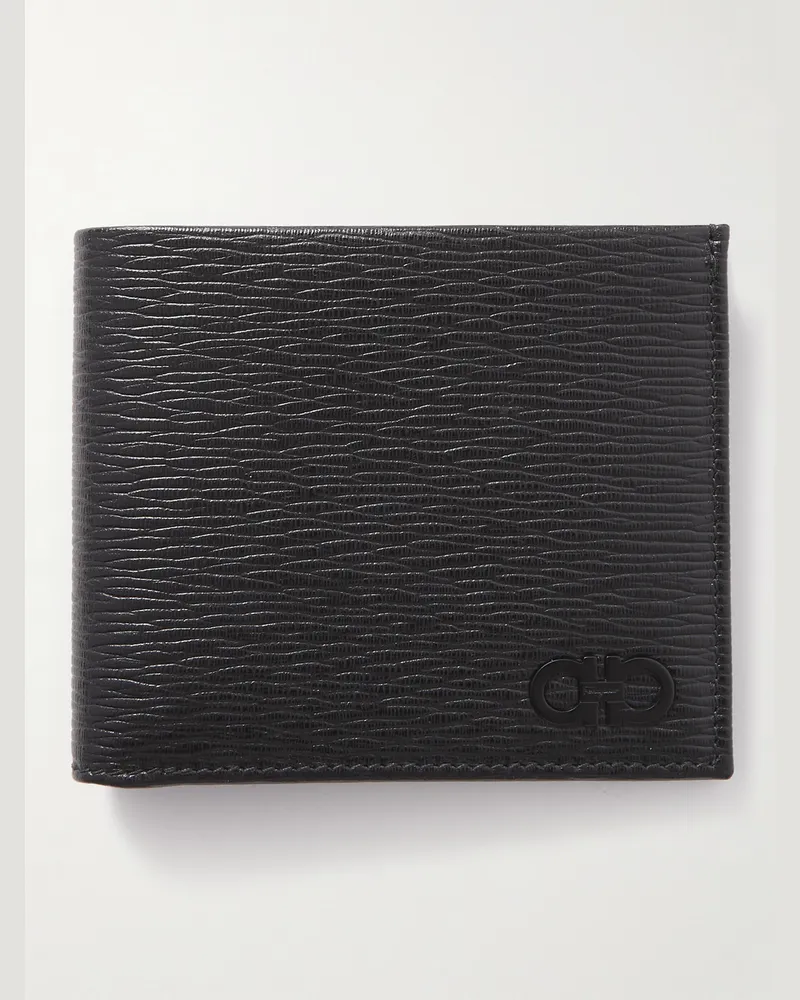 Ferragamo Gancini Logo-Appliquéd Textured-Leather Billfold Wallet Black
