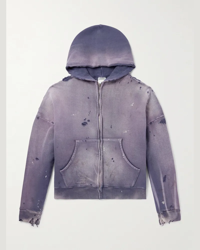 SAINT MXXXXXX Oversized-Kapuzenjacke aus Baumwoll-Jersey mit Reißverschluss in Distressed-Optik Blau