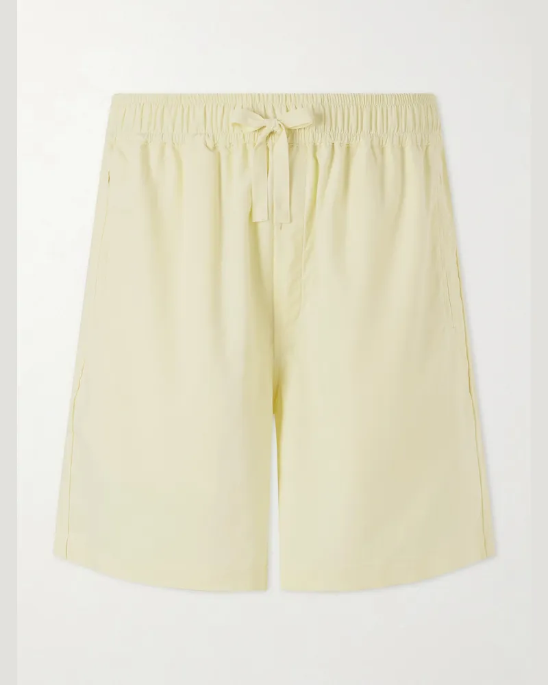 SAMAN AMEL Straight-Leg Silk Shorts Yellow