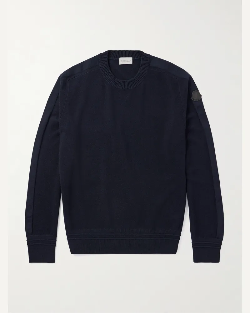 Moncler Pullover aus Wolle mit Logoapplikation Blau
