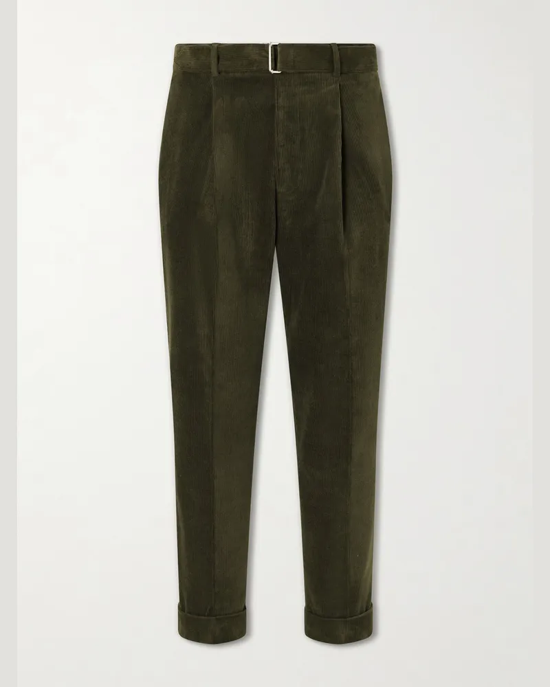 Officine Generale Hugo Straight-Leg Cotton-Blend Corduroy Trousers Green