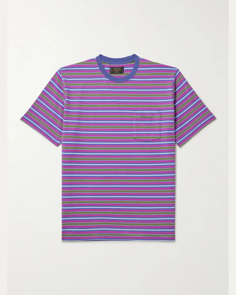 Beams Plus T-Shirt aus gestreiftem Baumwoll-Jersey Lila