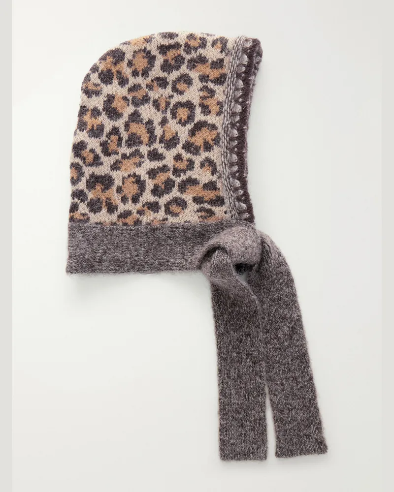 KAPITAL Leopard-Intarsia Knitted Beanie Brown