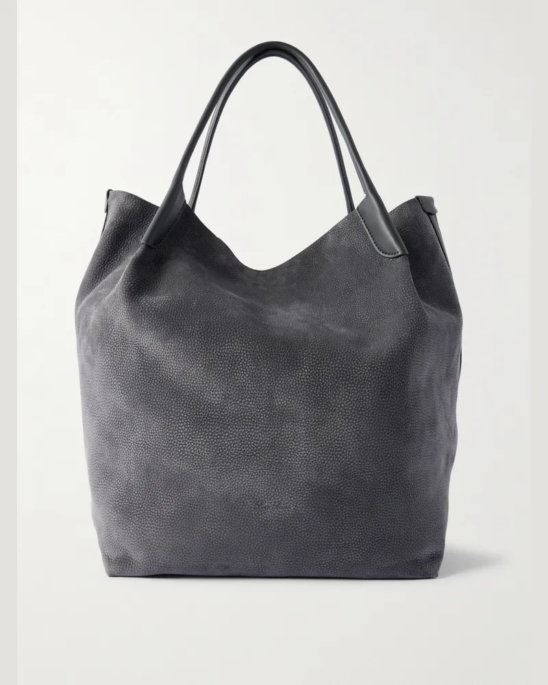 Loro Piana Bale XL Tote aus vollnarbigem Nubukleder mit Lederbesatz Blau