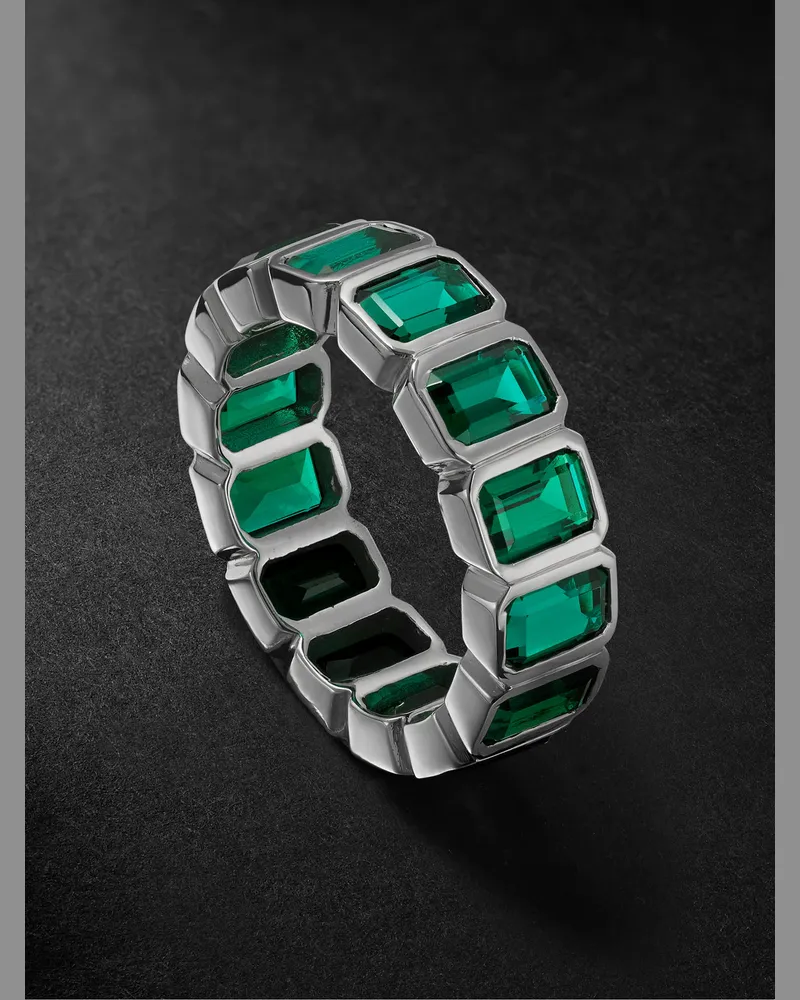 42 Suns 14-Karat White Gold Emerald Eternity Ring Green