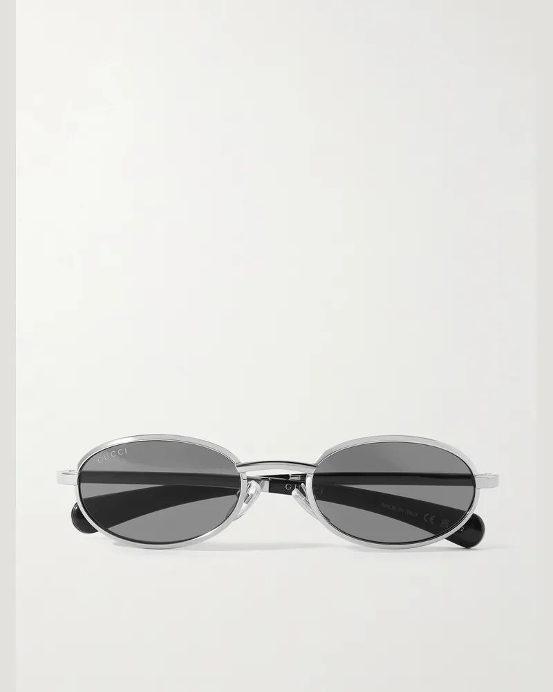 Gucci Silberfarbene Sonnenbrille mit ovalem Rahmen Silber