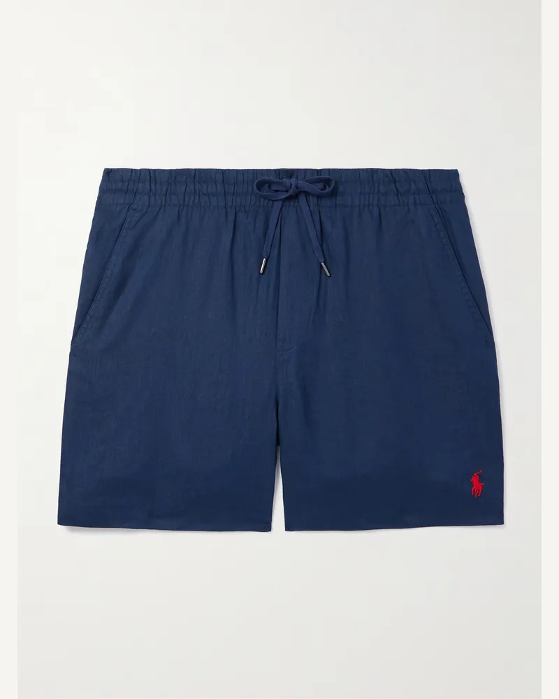 Ralph Lauren Prepster gerade geschnittene Shorts aus Leinen mit Kordelzugbund und Logostickerei Blau