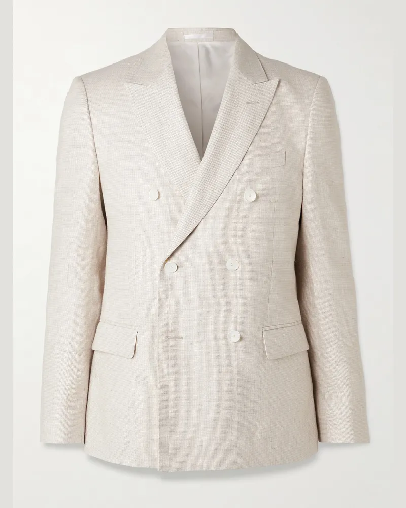 MR P. Double-Breasted Houndstooth Linen Suit Jacket Neutrals