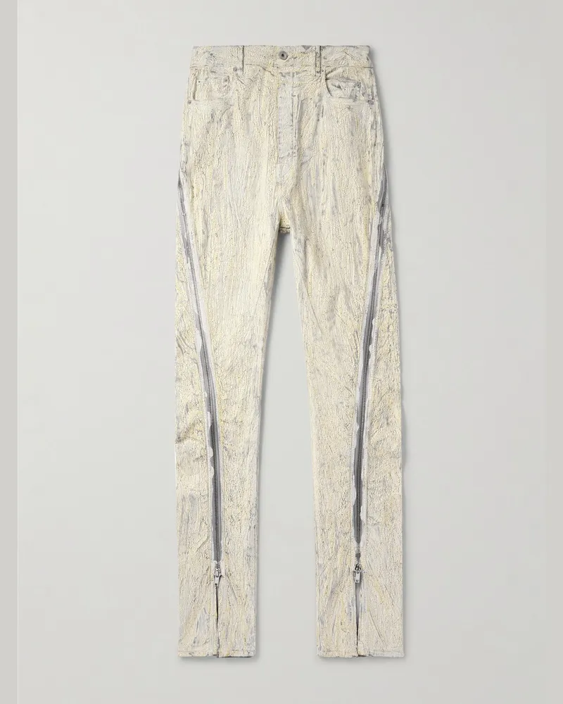 Rick Owens Bolan Banana ausgestellte Jeans aus Metallic-„Megacrust“-Denim mit Reißverschlüssen Neutral