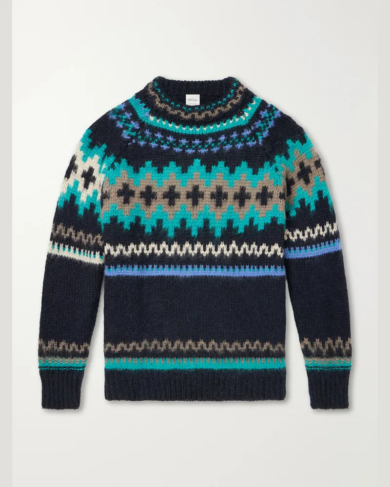 Paul Smith Fair Isle Intarsia-Knit Wool and Alpaca-Blend Sweater Blue