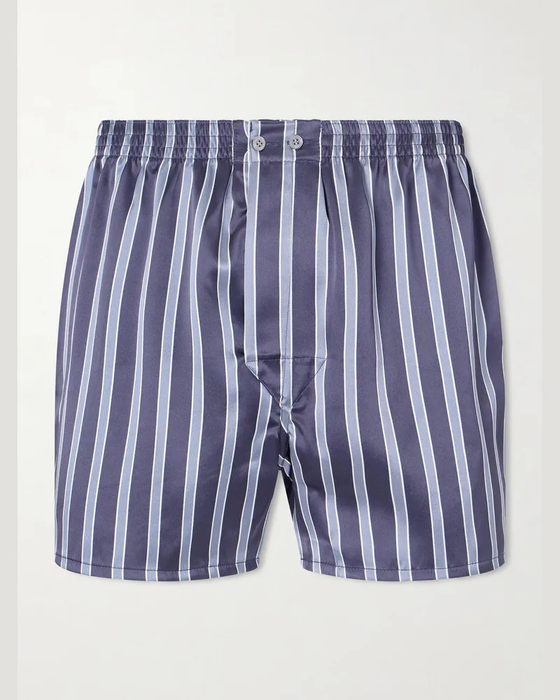 Derek Rose Brindisi 123 Striped Silk-Satin Boxer Shorts Blue