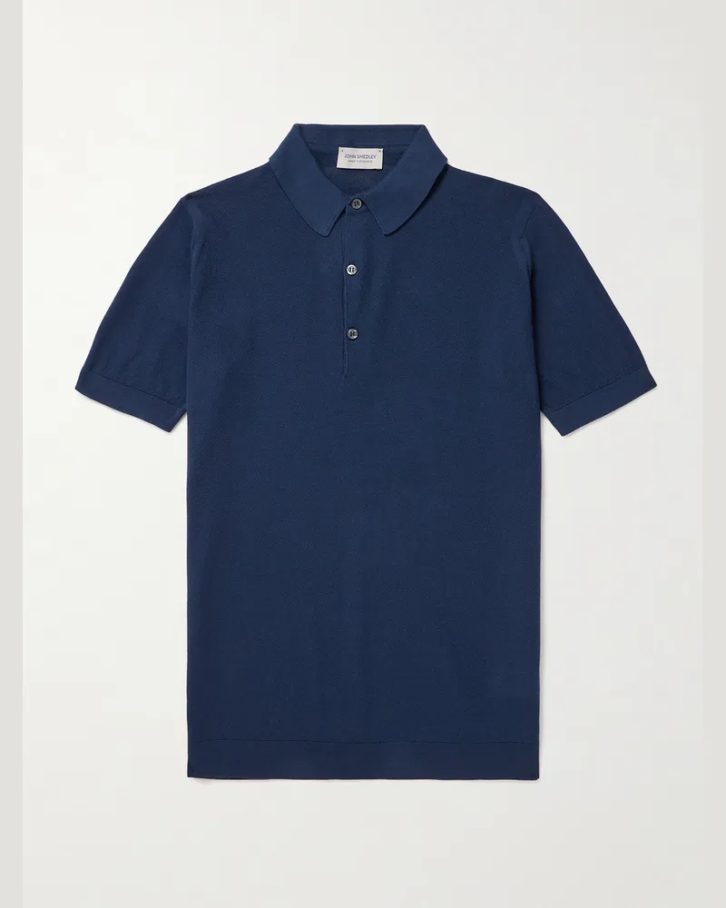 John Smedley Roth Slim-Fit Sea Island Cotton-Piqué Polo Shirt Blue