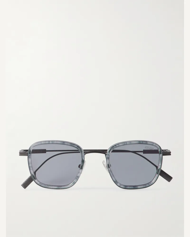 Ermenegildo Zegna Sonnenbrille mit D-Rahmen aus Azetat und silberfarbenen Details Grau