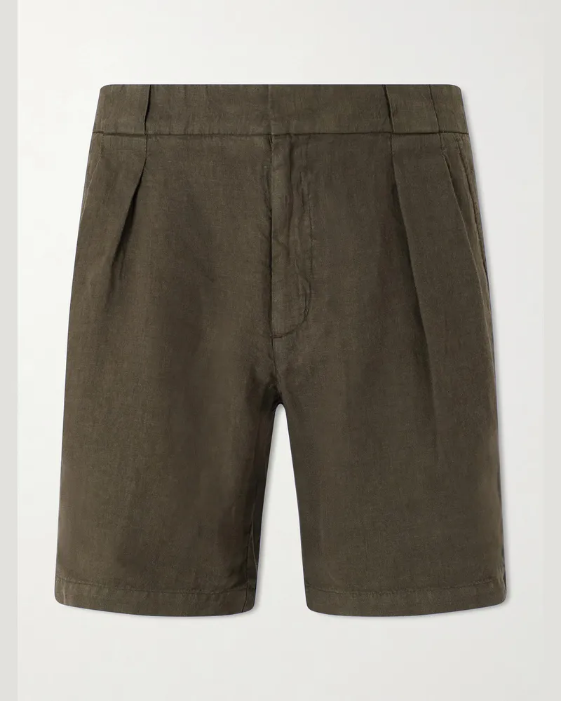 MR P. Straight-Leg Pleated Linen Shorts Green
