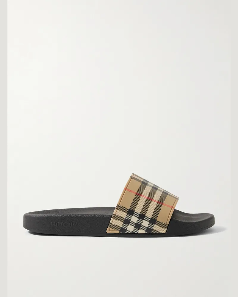 Burberry Checked Rubber Slides Neutrals
