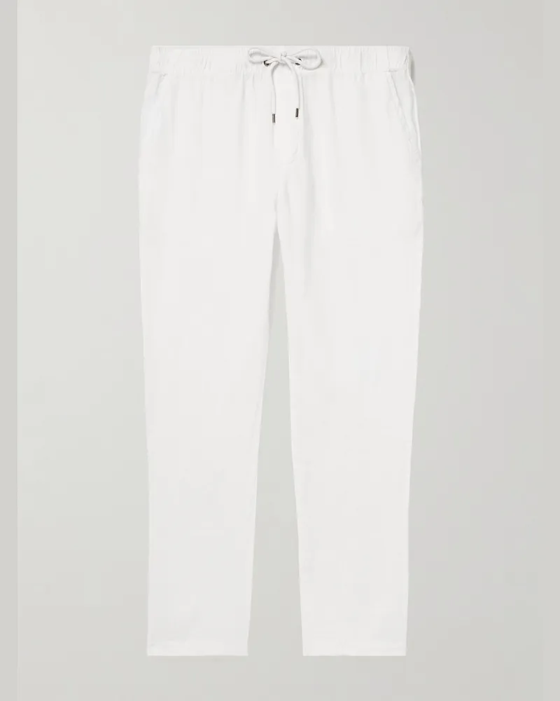 James Perse Garment-Dyed Straight-Leg Linen Trousers White