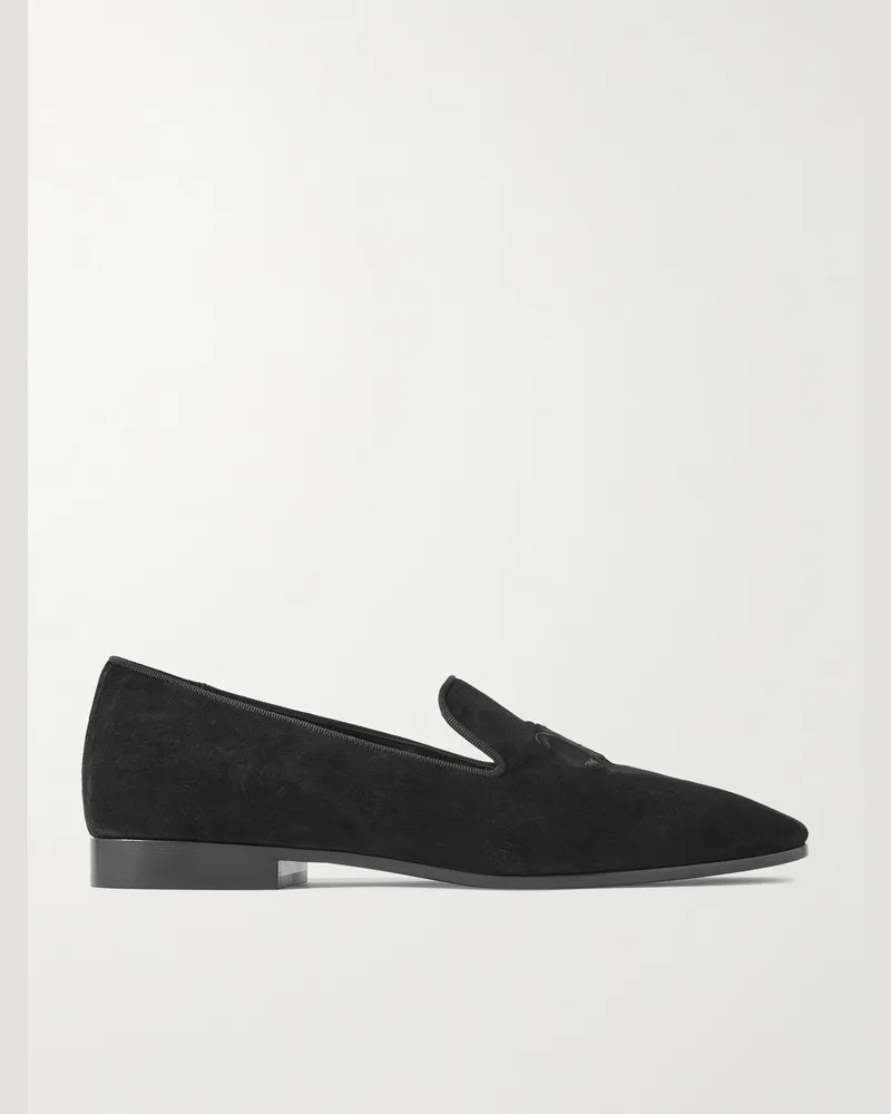 Celine Loafers aus Veloursleder mit Ripsband und Logostickerei Schwarz