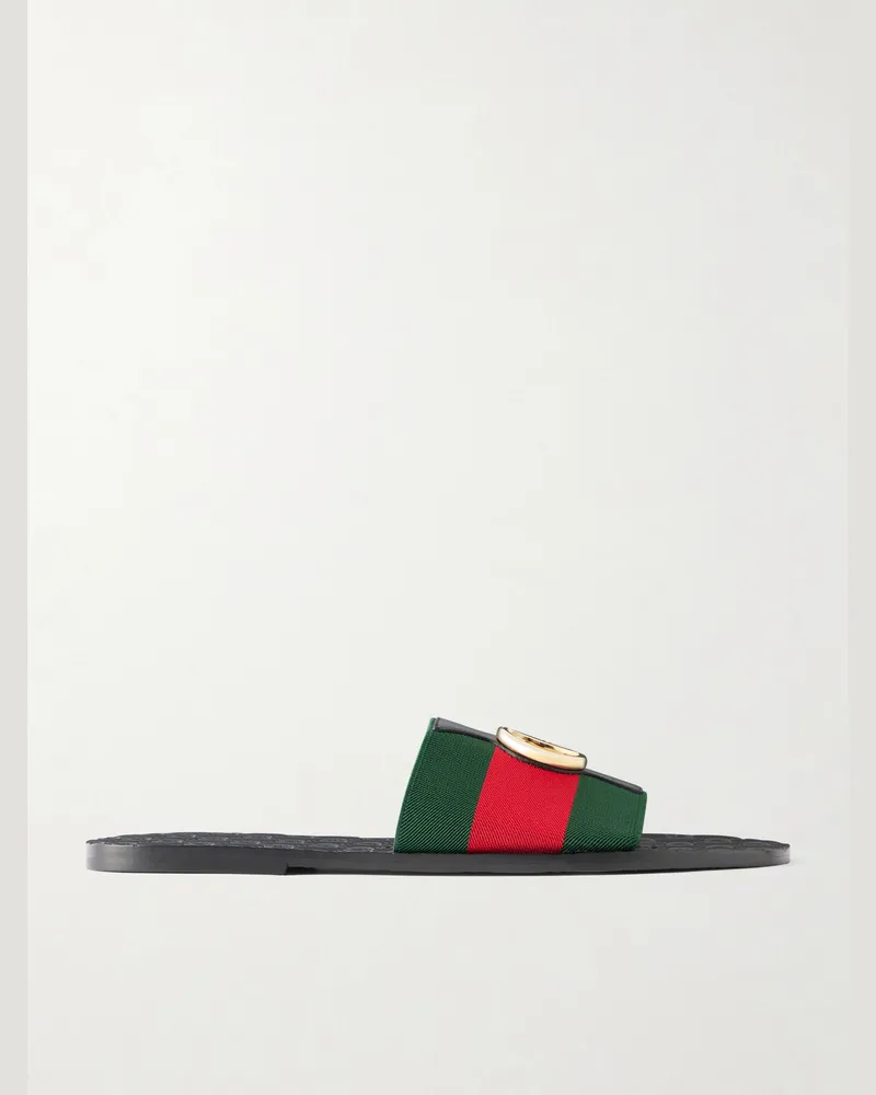 Gucci Riviera Appliquéd Striped Webbing Sandals Black
