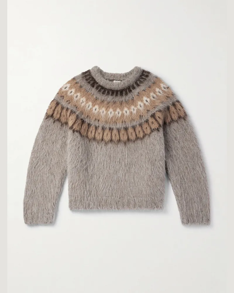 Celine Pullover aus einer gebürsteten Alpakawoll-Wollmischung mit Fair-Isle-Muster Braun