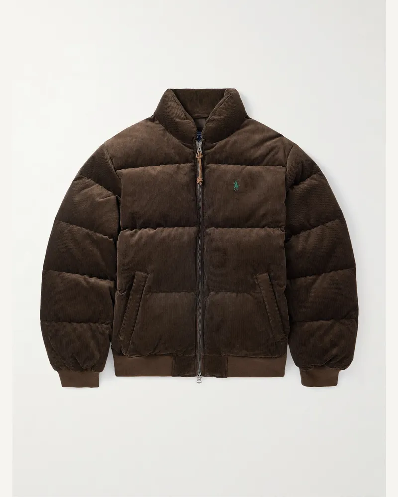 Ralph Lauren Wyoming Bomberjacke aus gestepptem Baumwollcord mit Daunenfüllung und Stehkragen Braun
