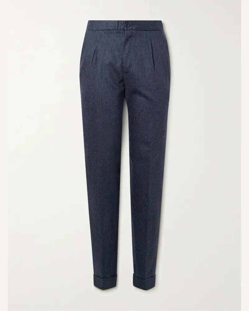 Thom Sweeney Schmal und gerade geschnittene Hose aus einer Wollmischung mit Falten Blau