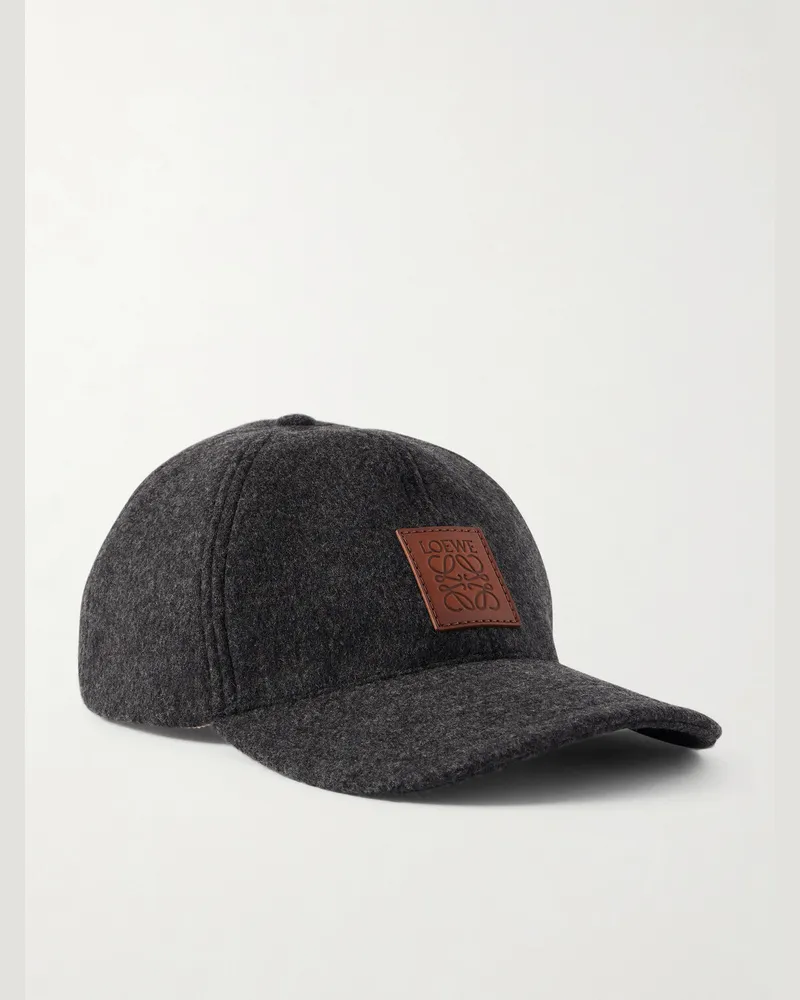 Loewe Logo-Appliquéd Leather-Trimmed Wool-Blend Baseball Cap Gray