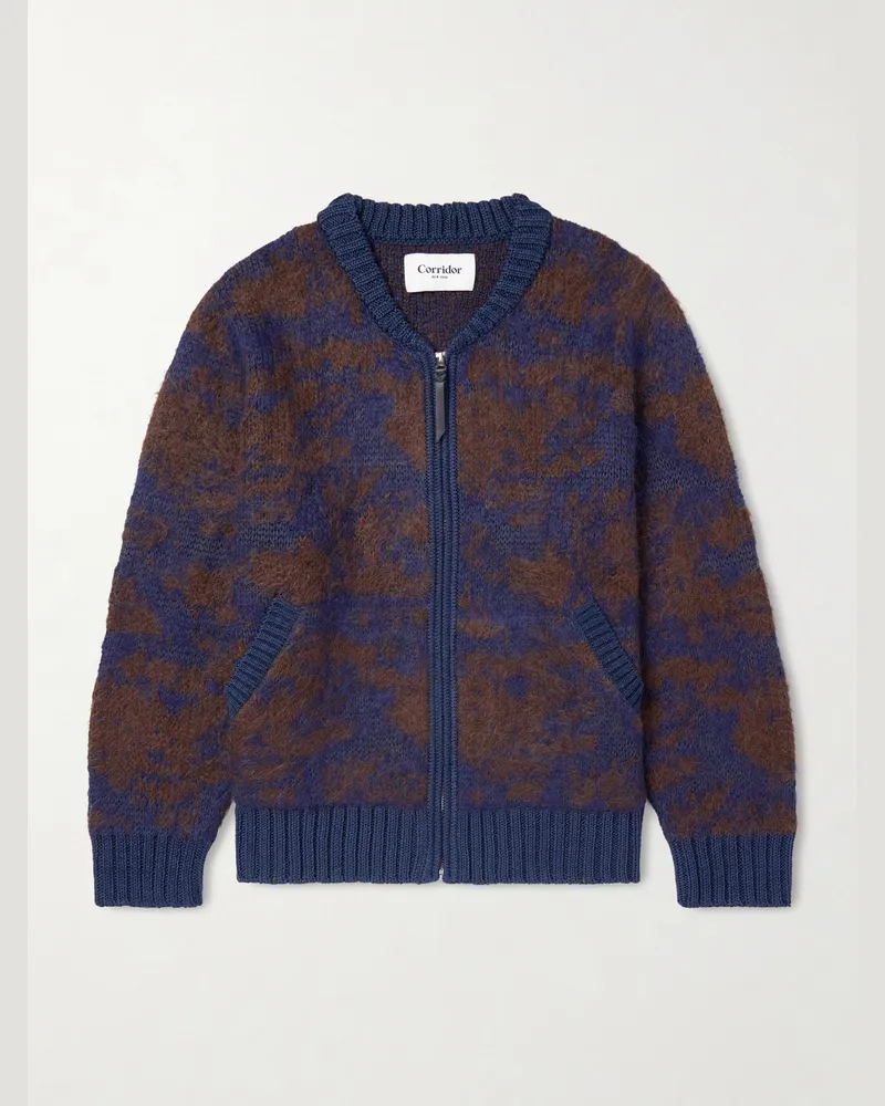 Corridor Cotton-Blend Zip-Up Cardigan Blue