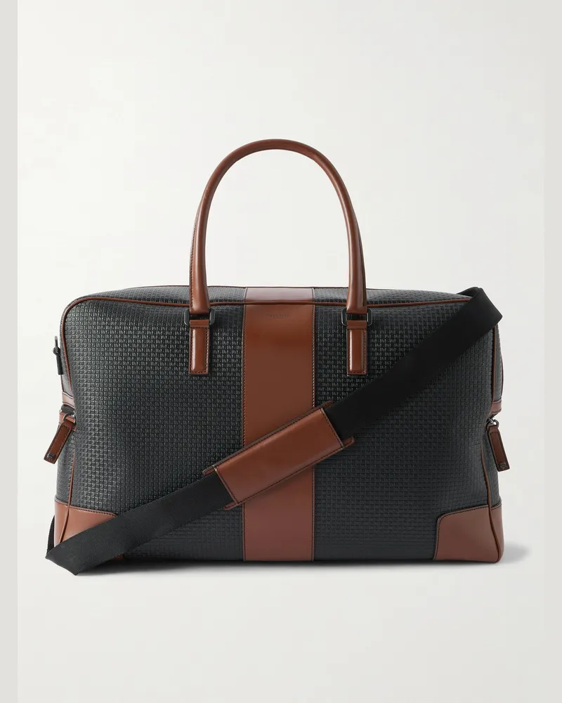 Serapian Stepan 72 Bowling-Tasche aus beschichtetem Canvas mit Logomuster und Lederbesatz Schwarz