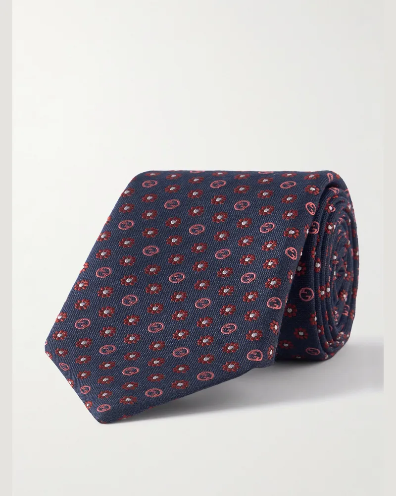 Gucci Krawatte aus Jacquard aus einer Seiden-Wollmischung, 7 cm Blau