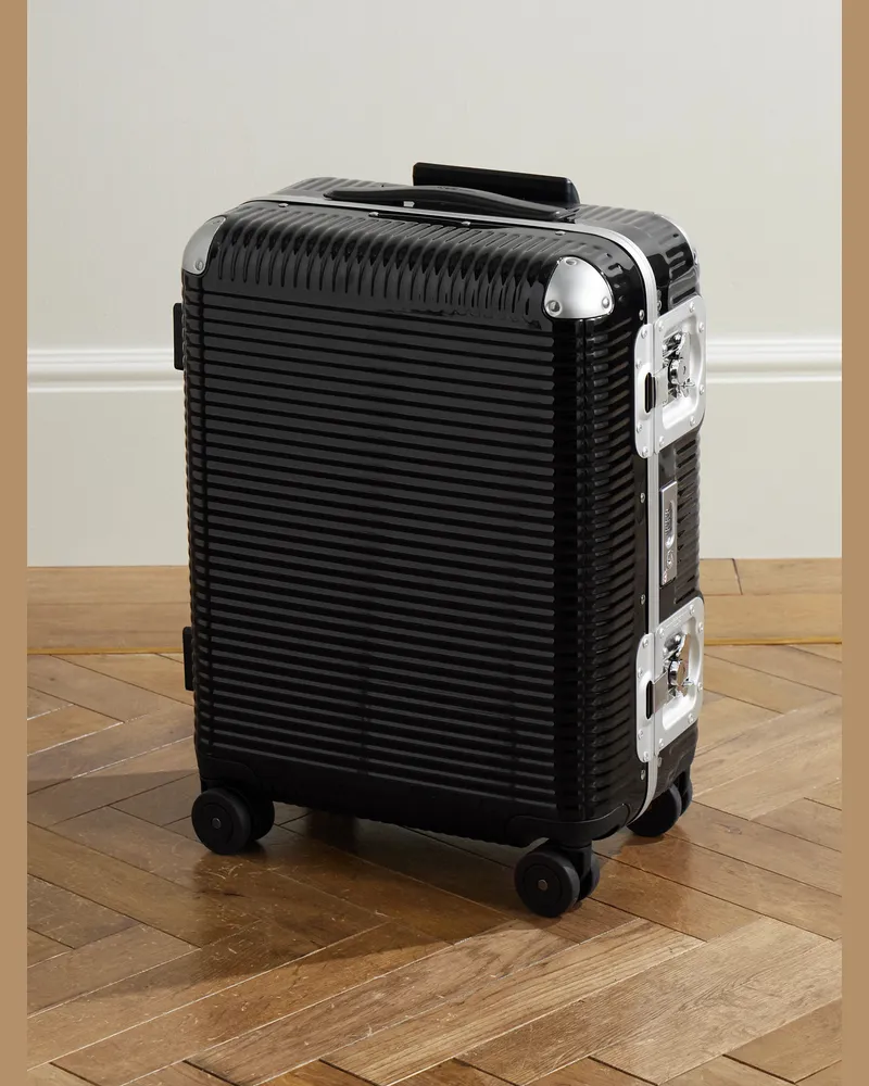 FPM Bank Light Koffer aus Polycarbonat mit Rollen und Lederbesatz, 55 cm Schwarz